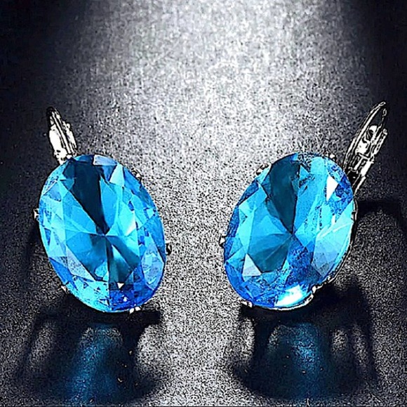 White Gold Filled Blue Topaz Earrings Gemstone Bague Ringen Earrings - Picture 3 of 5